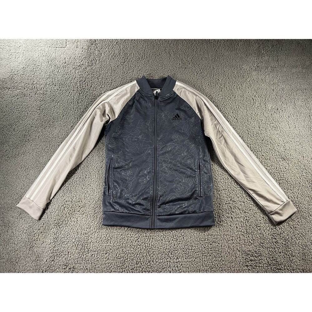 Adidas Floral Print‎ Jacket Women Small Full Zip 3 Stripe